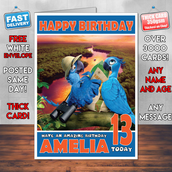 Personalised Rio 2 2014 Style Inspired Cartoon Birthday Card (SA)