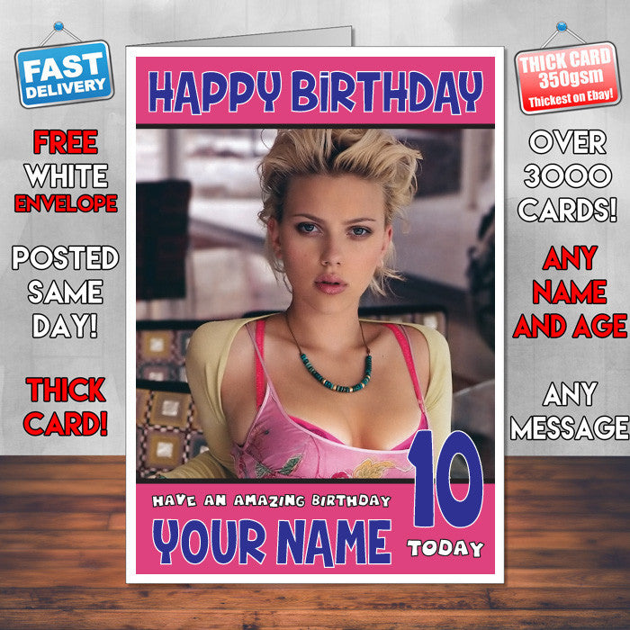 Personalised Scarlett Johansson 3 Celebrity Inspired Style Birthday Card (SA)
