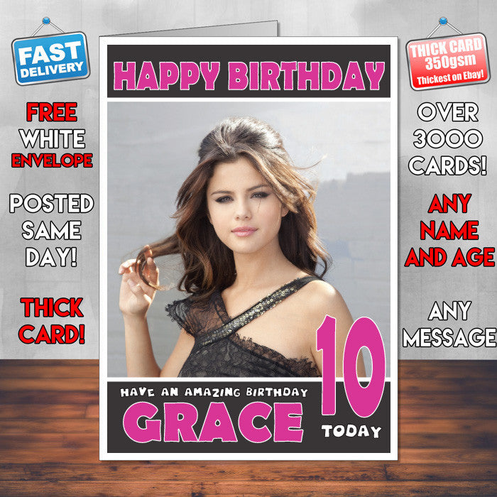 Personalised Selena Gomez 2 Celebrity Inspired Style Birthday Card (SA)