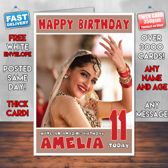 Personalised Smile Queen Sonam 1 Bollywood Inspired Style Birthday Card (SA)