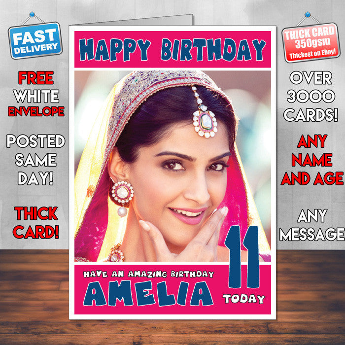 Personalised Smile Queen Sonam 2 Bollywood Inspired Style Birthday Card (SA)