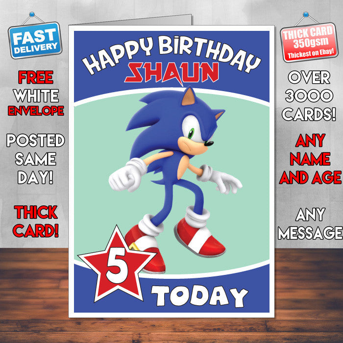 Personalised Sonic The Hedgehog Birthday Card (SA)