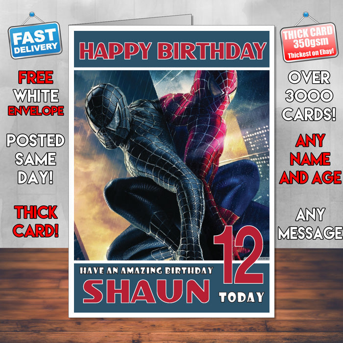Personalised Spiderman 2 INSPIRED THEME Movie Birthday Card (SA)