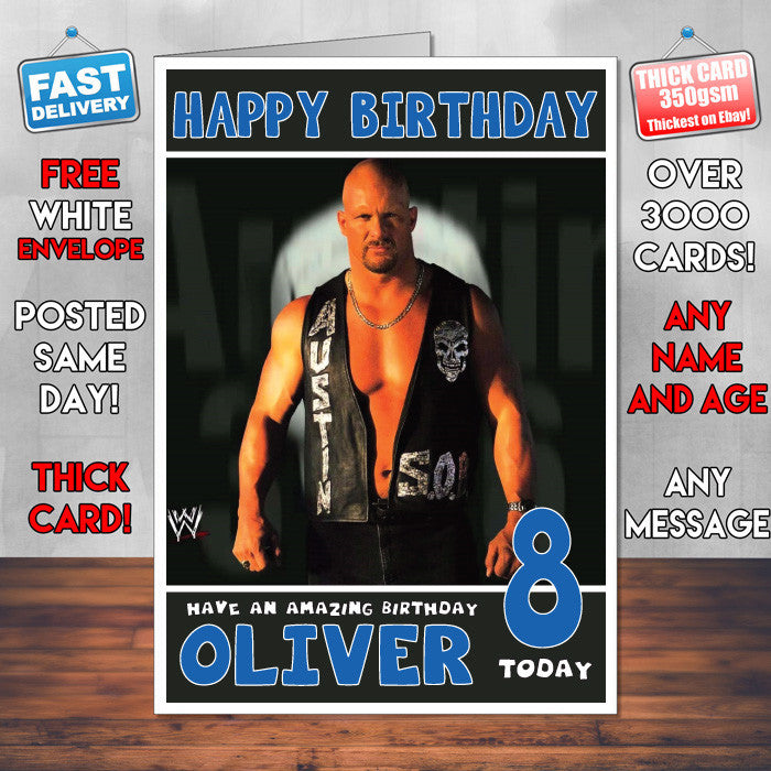 Personalised Stone Cold Steve Austin 3 WWE Inspired Style Birthday Card (SA)