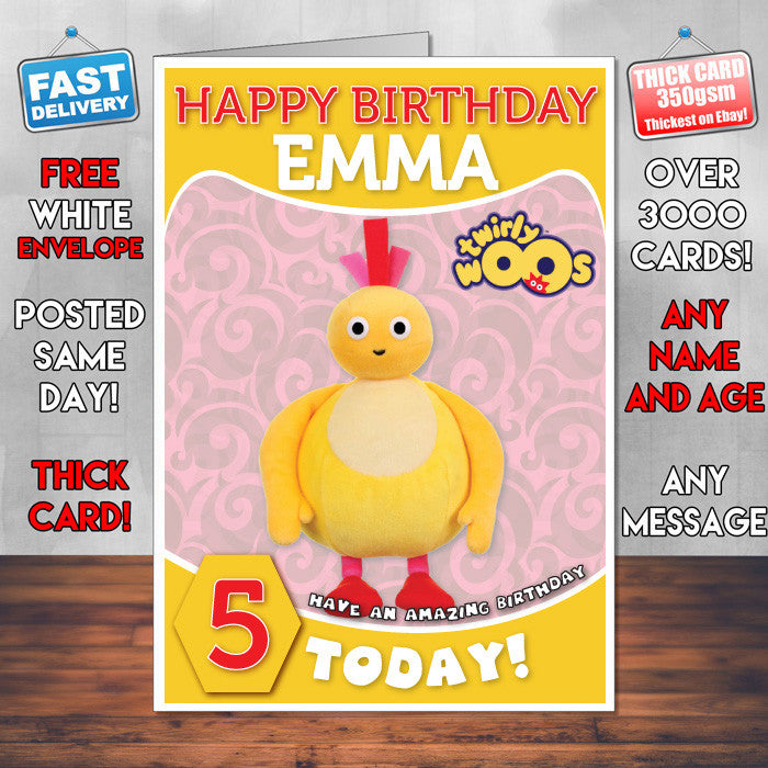 Personalised TWIRLYWOOS 4 Style Theme Personalised Kidshows Birthday Card (SA)