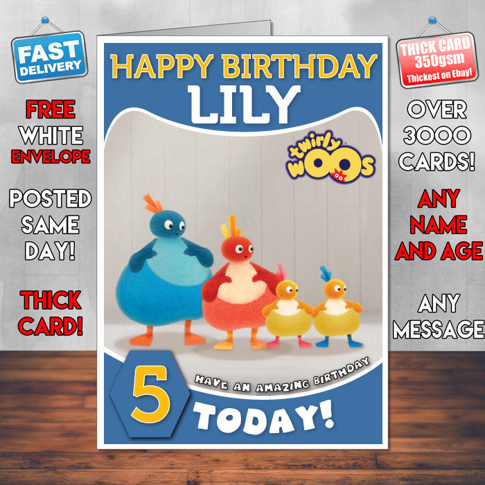 Personalised TWIRLYWOOS 8 Style Theme Personalised Kidshows Birthday Card (SA)