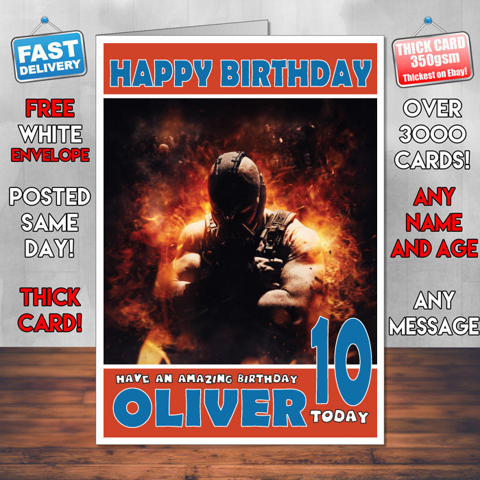 Personalised The Dark Knight Rises Bane INSPIRED THEME Movie Birthday Card (SA)