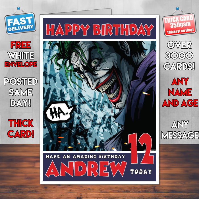 Personalised The Joker Illustration INSPIRED THEME Movie Birthday Card (SA)