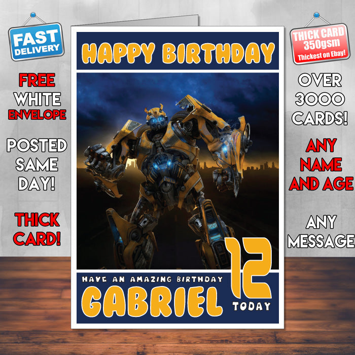 Personalised Transformers 2 Bumblebee INSPIRED THEME Movie Birthday Card (SA)