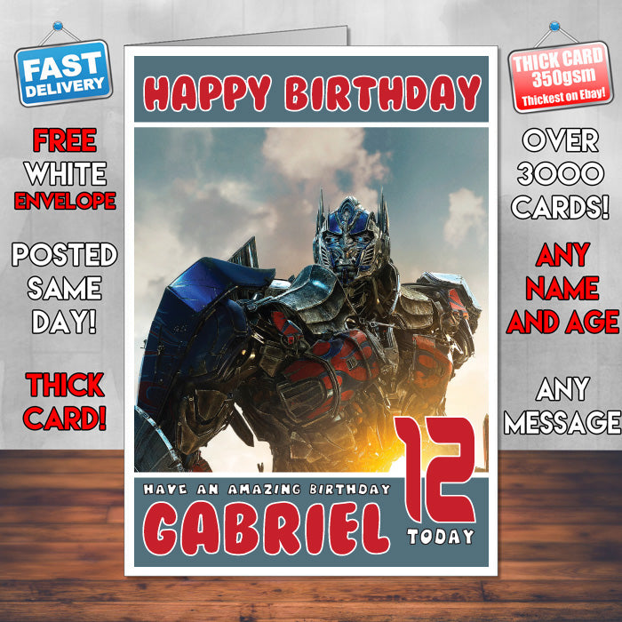 Personalised Transformers 4 Age Of Extinction Optimus Prime INSPIRED THEME Movie Birthday Card (SA)