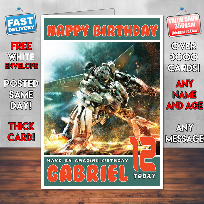 Personalised Transformers Robot War INSPIRED THEME Movie Birthday Card (SA)