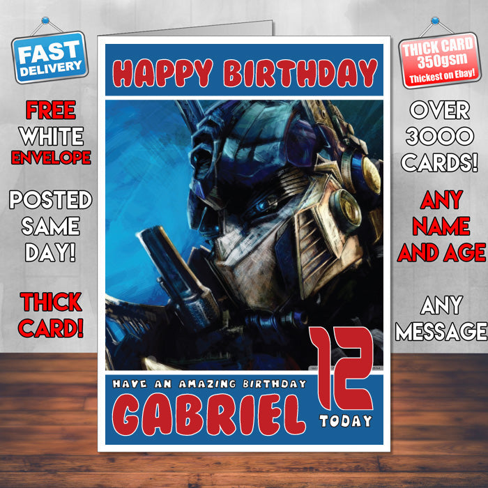 Personalised Transformers Optimus Prime Artwork INSPIRED THEME Movie Birthday Card (SA)