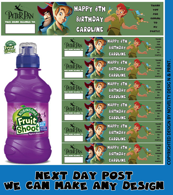 Peter Pan Label Inspired Theme Personalised Party Fruit Shoot Label Sticker