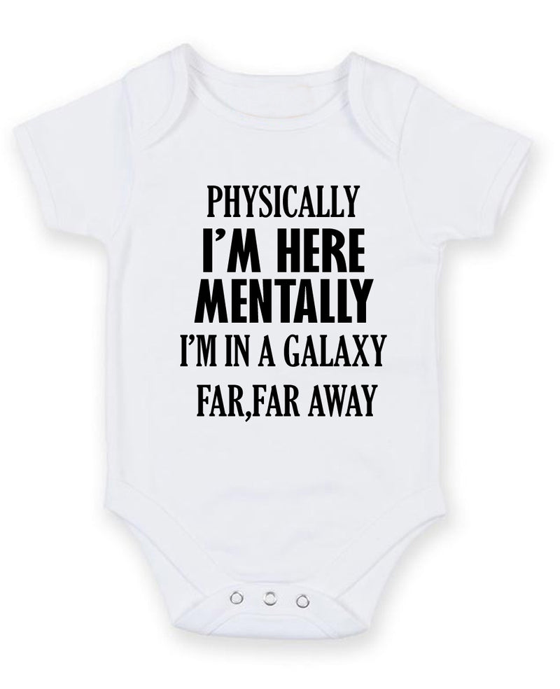 Physically I Am Here Personalised Baby Boy Girl Unisex Short Sleeve Bodysuit