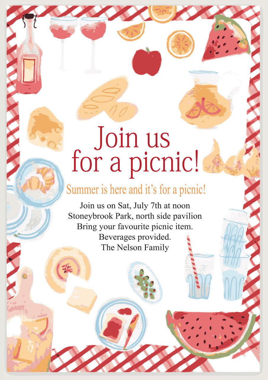 10 X Personalised Printed Picnic INSPIRED STYLE Invites – 10 X Personalised Printed Picnic Invites