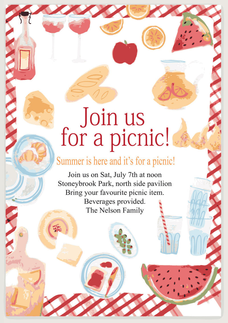 10 X Personalised Printed Picnic INSPIRED STYLE Invites