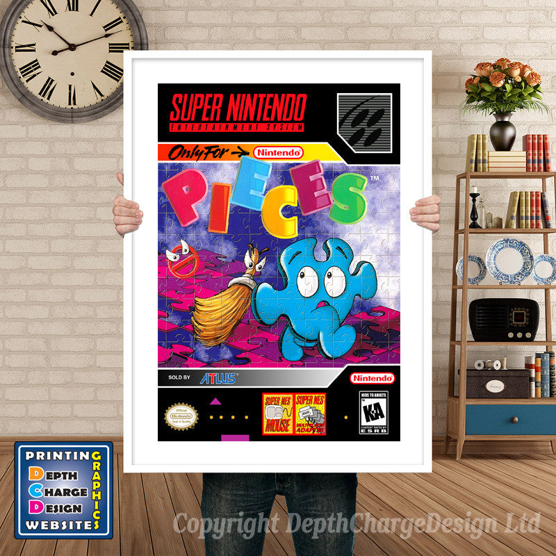 Pieces Super Nintendo GAME INSPIRED THEME Retro Gaming Poster A4 A3 A2 Or A1