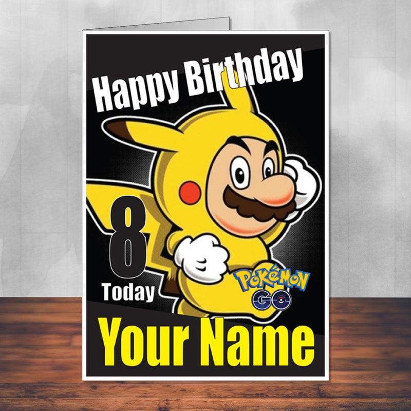 Pika Mario Pokemon Go THEME INSPIRED Kids Adult Personalised Birthday Card Birthday Card