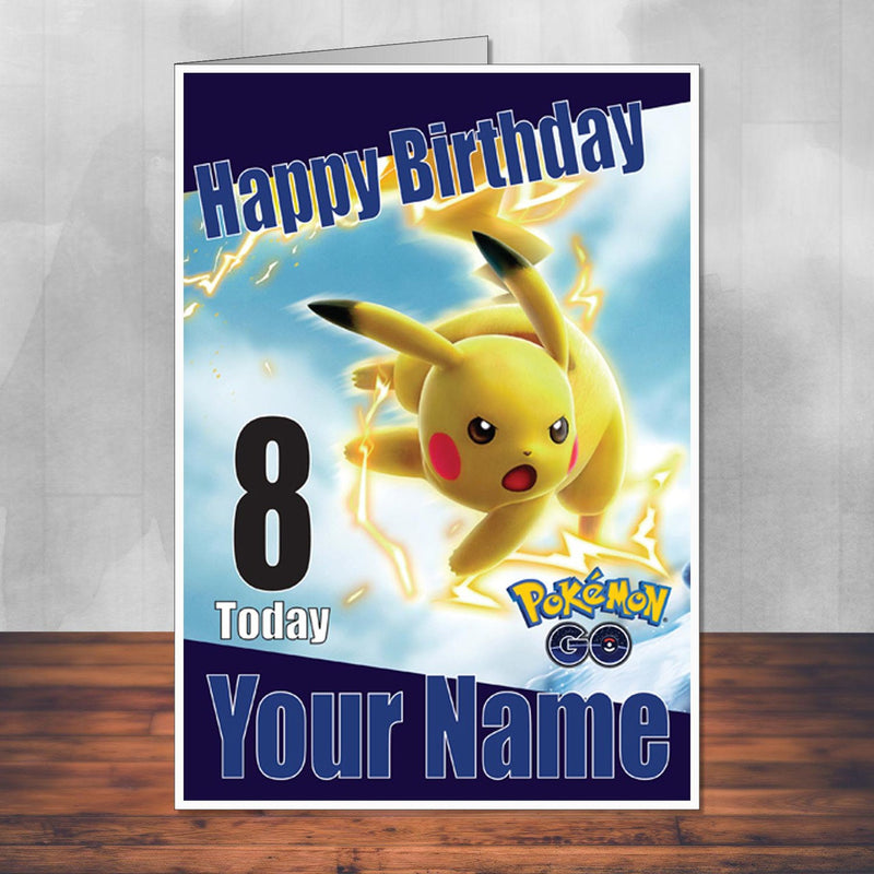 Pikachu Electric Blue Pokemon Go THEME INSPIRED Kids Adult Personalised Birthday Card Birthday Card