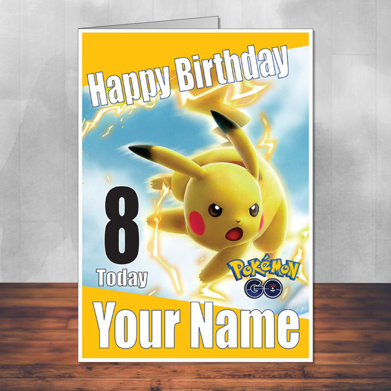 Pikachu Electric Yellow Pokemon Go THEME INSPIRED Kids Adult Personalised Birthday Card Birthday Card