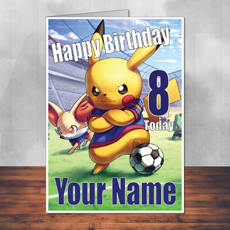 Pikachu Football Pokemon Go THEME INSPIRED Kids Adult Personalised Birthday Card Birthday Card