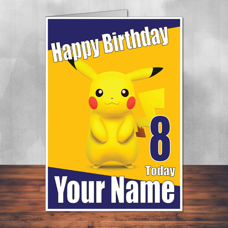 Pikachu Name 2 Pokemon Go THEME INSPIRED Kids Adult Personalised Birthday Card Birthday Card