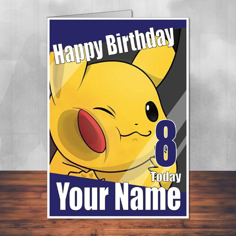 Pikachu Name 3 Pokemon Go THEME INSPIRED Kids Adult Personalised Birthday Card Birthday Card