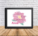 Personalised Pink Flower 2 Word Art Poster Print