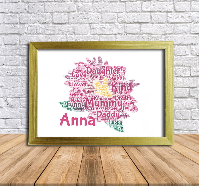 Personalised Pink Flower 2 Word Art Poster Print