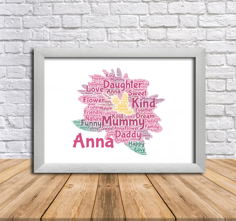 Personalised Pink Flower 2 Word Art Poster Print