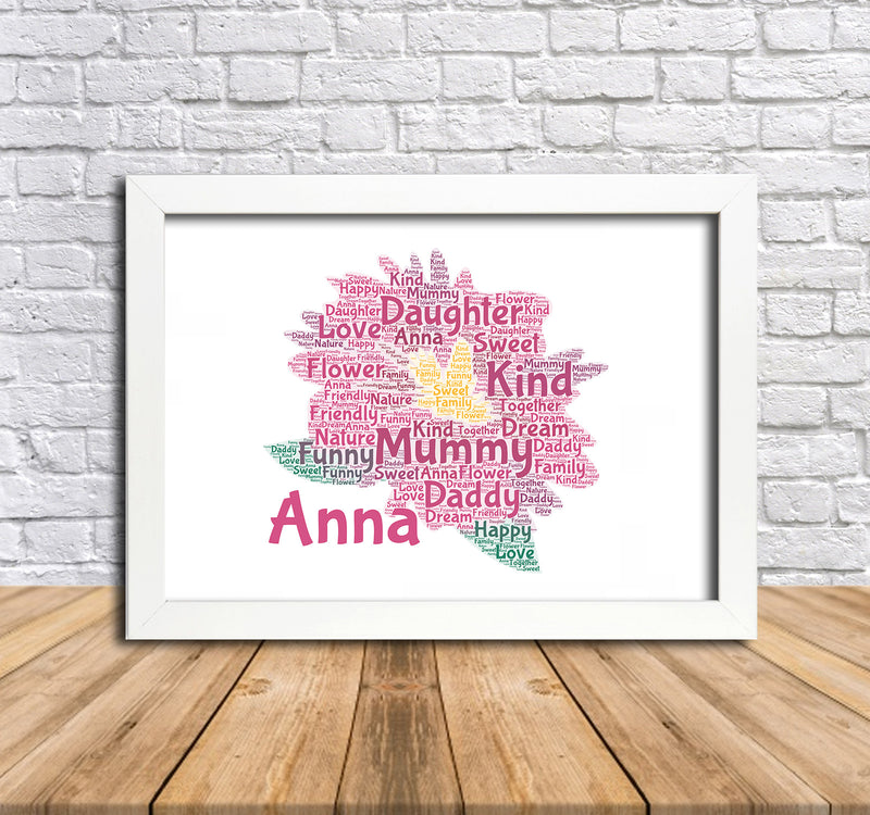 Personalised Pink Flower 2 Word Art Poster Print