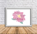 Personalised Pink Flower Word Art Poster Print