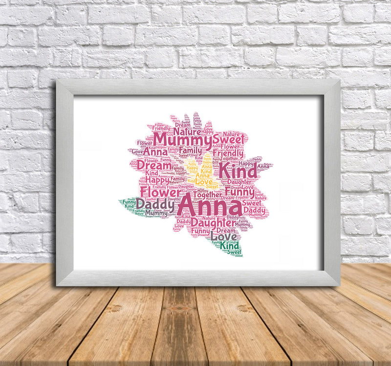 Personalised Pink Flower Word Art Poster Print