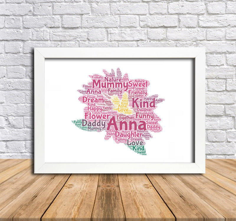 Personalised Pink Flower Word Art Poster Print