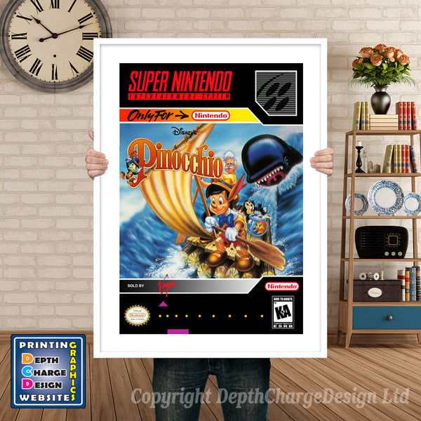 Pinocchio Super Nintendo Game Inspired Theme Retro Gaming Poster