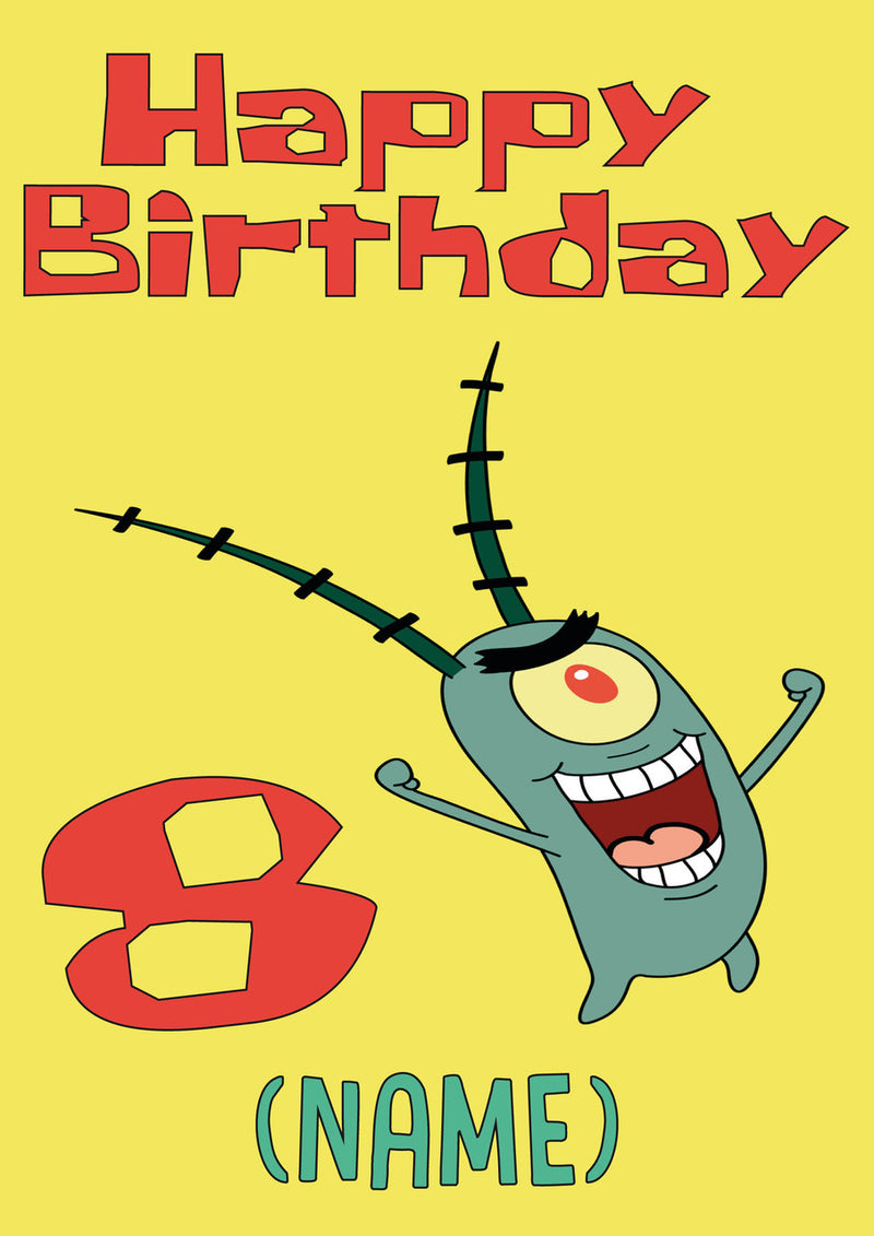 THEME INSPIRED Kids Adult Personalised Birthday Card Plankton Birthday Card