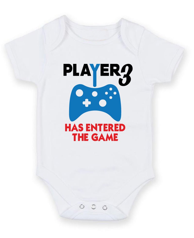 Player 3 Has Entered The Game Personalised Baby Boy Girl Unisex Short Sleeve Bodysuit