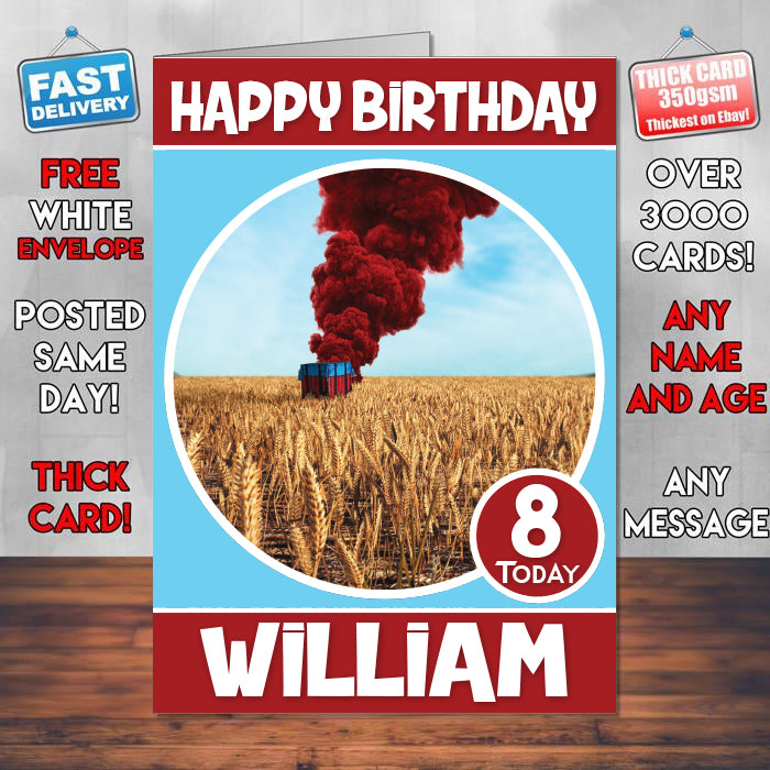 Player Unknowns Battlegrounds 8 Inspired Style Game Kids Inspired Birthday Card (SA)