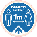 Please Try Keep 1m Apart Sticker Blue Social Distancing Floor Stickers