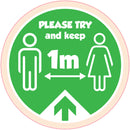 Please Try Keep 1m Apart Sticker Green Social Distancing Floor Stickers