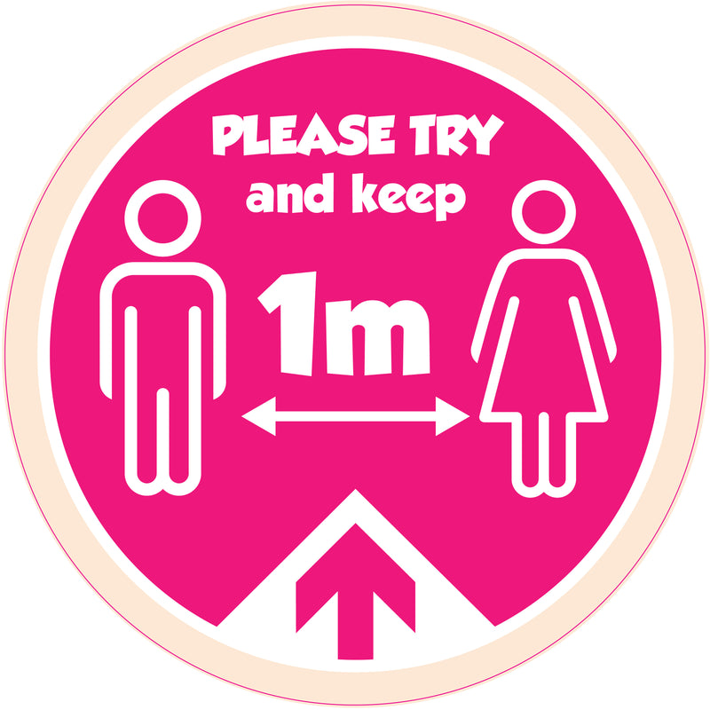 Please Try Keep 1m Apart Sticker Pink Social Distancing Floor Stickers