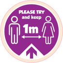 Please Try Keep 1m Apart Sticker Purple Social Distancing Floor Stickers