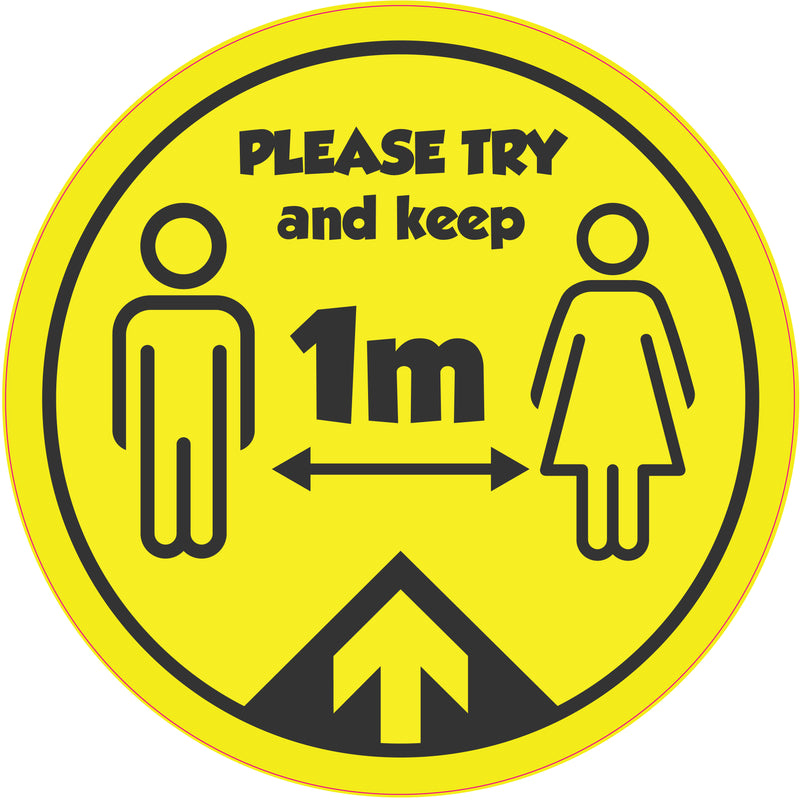 Please Try Keep 1m Apart Sticker Yellow Social Distancing Floor Stickers