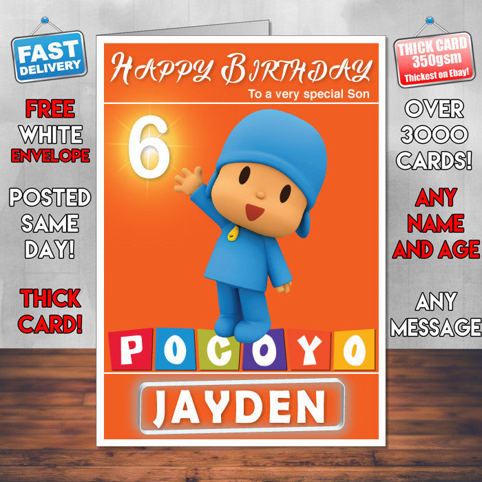 Pocoyo 2 Style Theme Personalised Kidshows Birthday Card (SA)