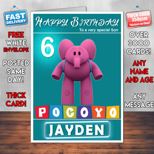 Pocoyo 5 Style Theme Personalised Kidshows Birthday Card (SA)
