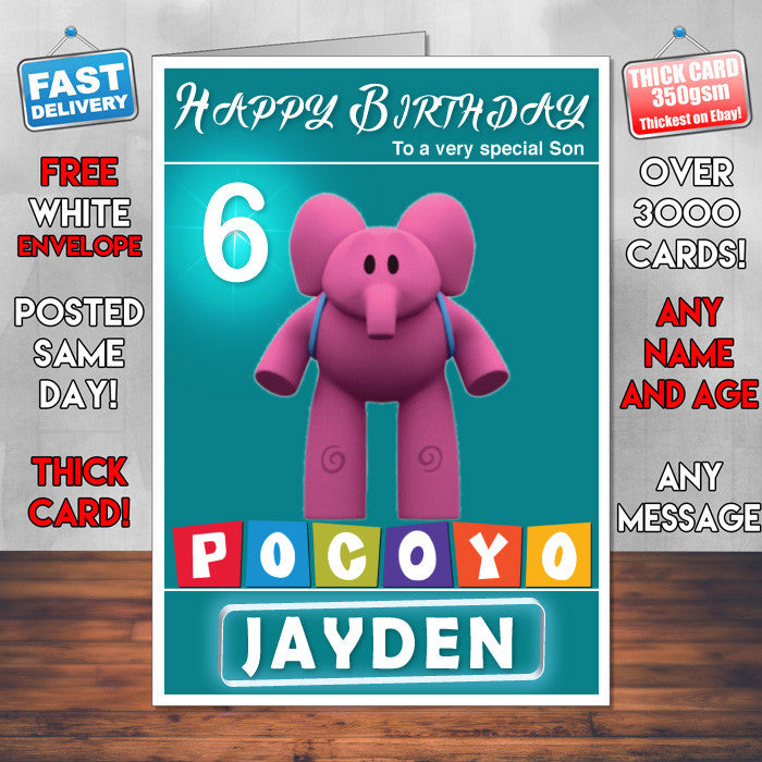 Pocoyo 5 Style Theme Personalised Kidshows Birthday Card (SA)