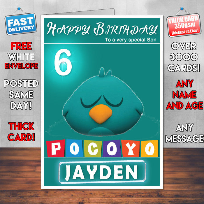 Pocoyo 8 Style Theme Personalised Kidshows Birthday Card (SA) – Pocoyo 8 Style Theme Personalised Kidshows Birthday Card