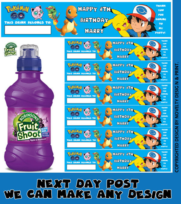 Pokemon Inspired Theme Personalised Party Fruit Shoot Label Sticker