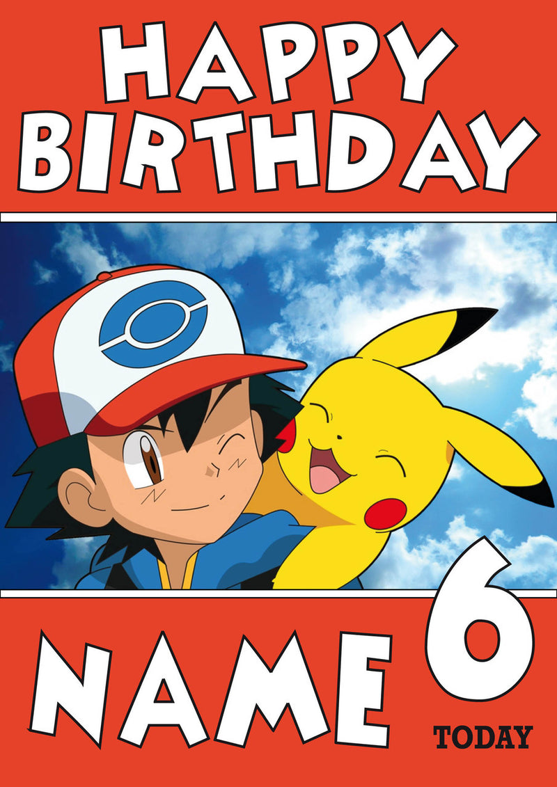 THEME INSPIRED Kids Adult Personalised Birthday Card Pokemon Card Birthday Card