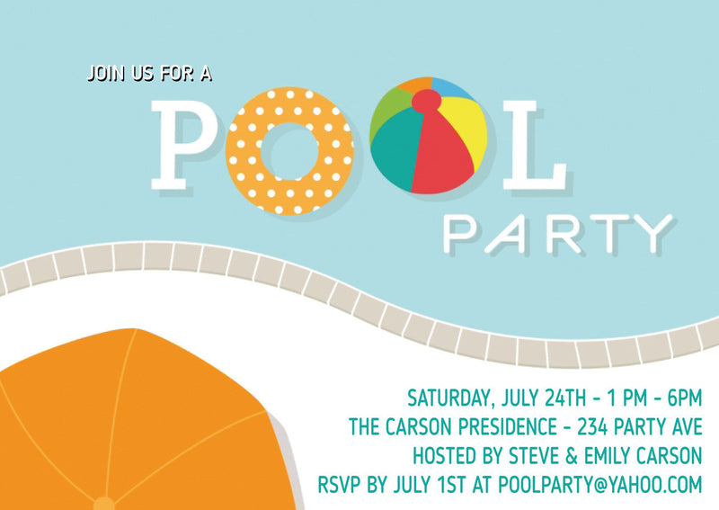 10 X Personalised Printed Pool Party INSPIRED STYLE Invites